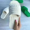 2021 Flat Furry Slippers Thick Sole Open Toe Women Slides